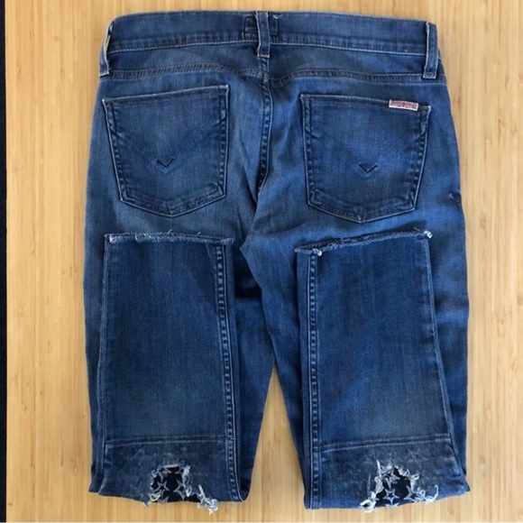 Hudson Muse Cropped Jeans with Distressed ripped Knees Star patches raw hem 27 - Picture 6 of 6